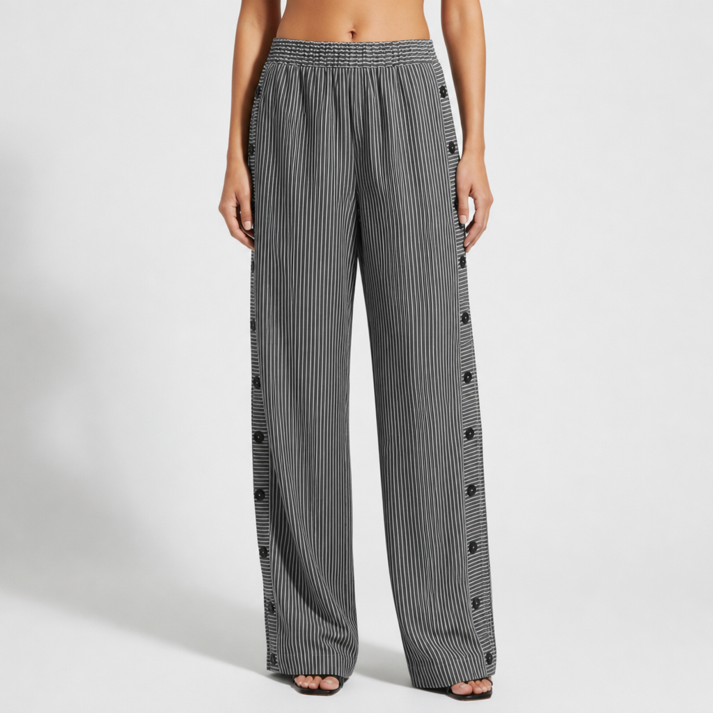 Omodos Striped Button-Accent Pants in Black