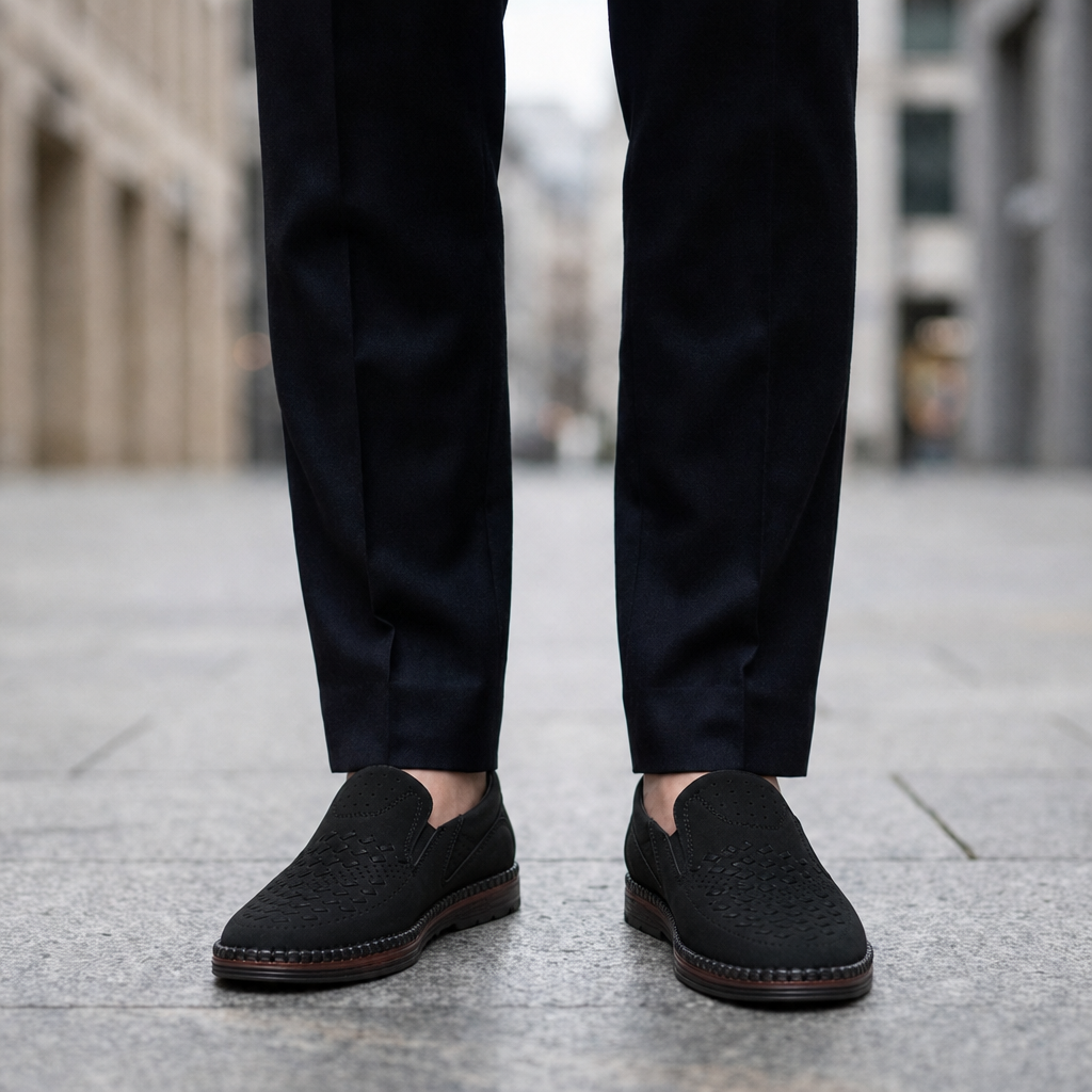 Lesvos Perforated Leather Loafers in Black