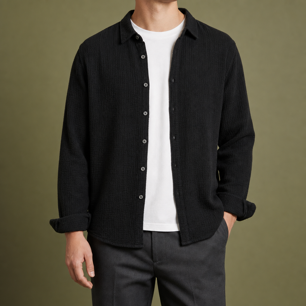 Bonifacio Cotton Gauze Casual Shirt in Black