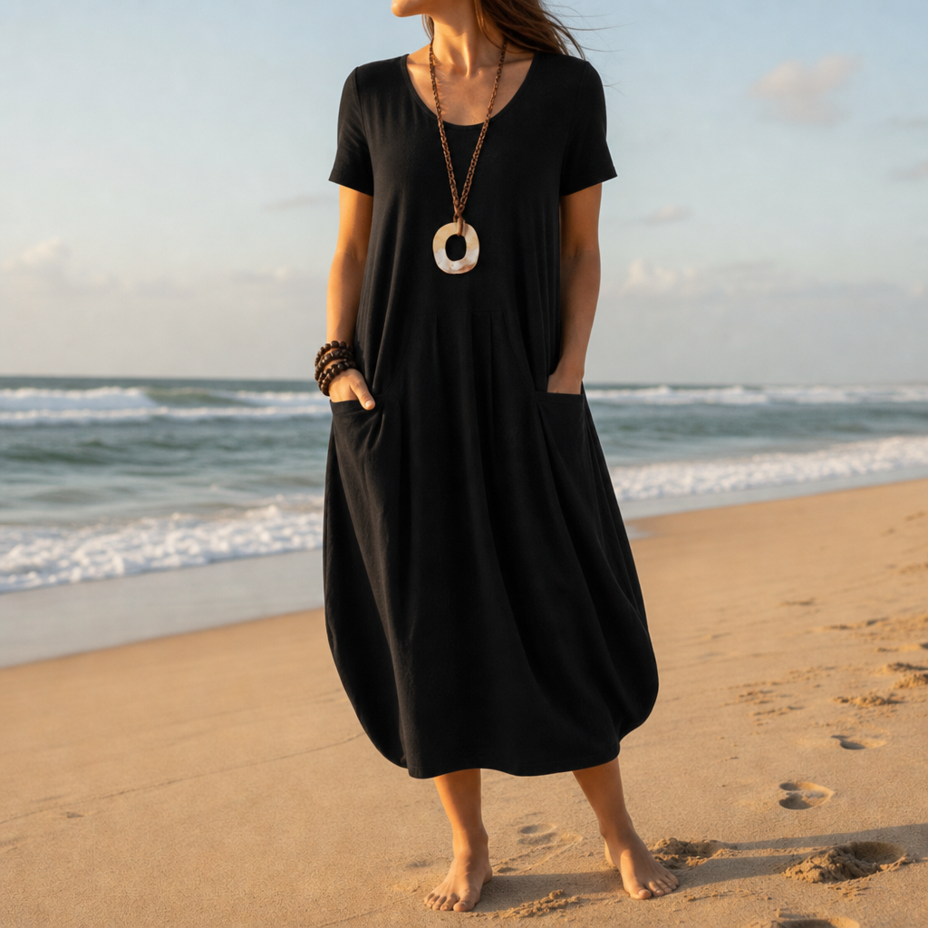 Trogir Pocket Relaxed Midi Dress in Black