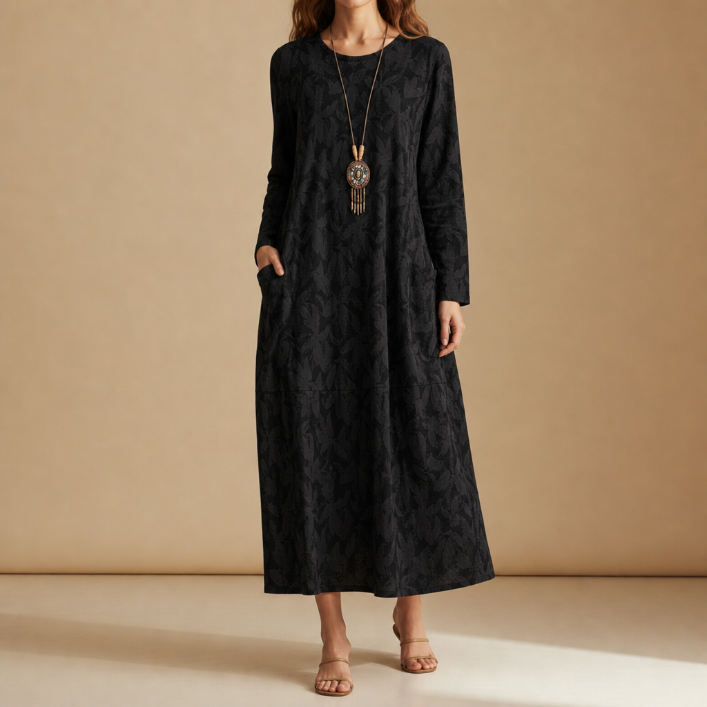 Trogir Printed Midi Dress in Black