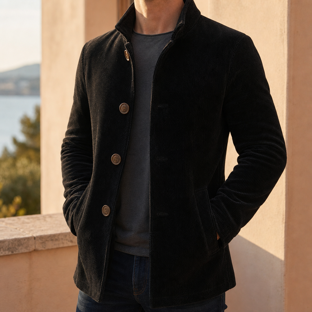 Apt Slim Notch Lapel Overcoat in Black
