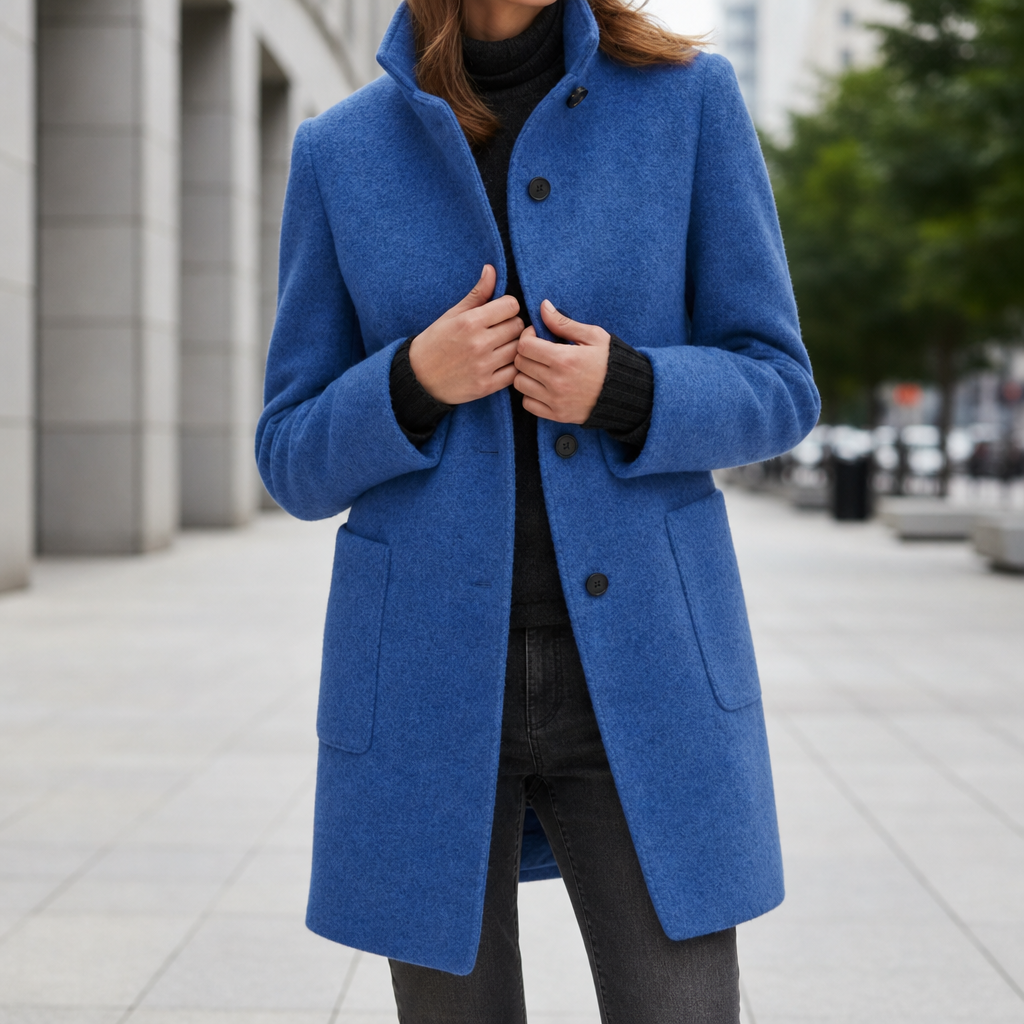Bandol Grey Wool-Blend Coat in Blue
