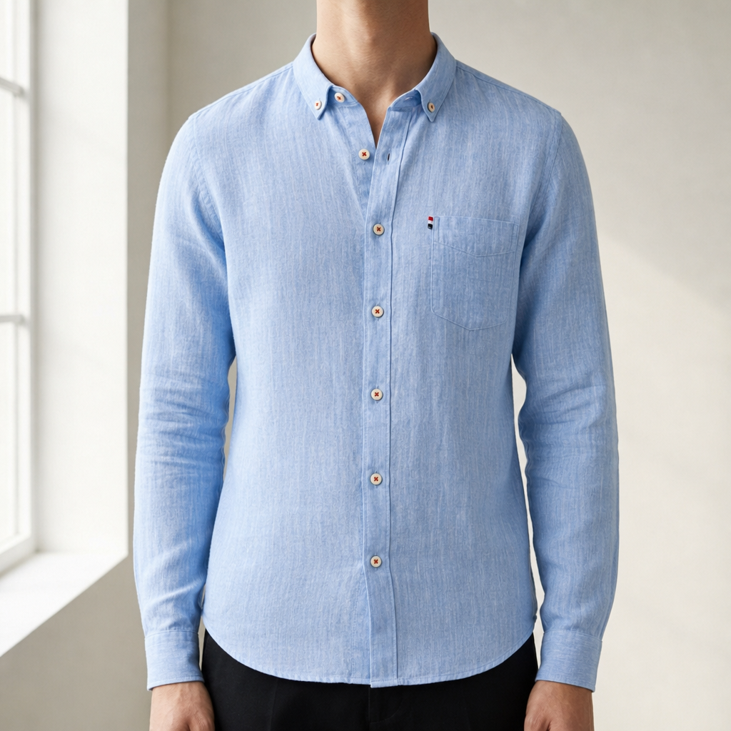 Soller Linen Button-Down Shirt in Blue