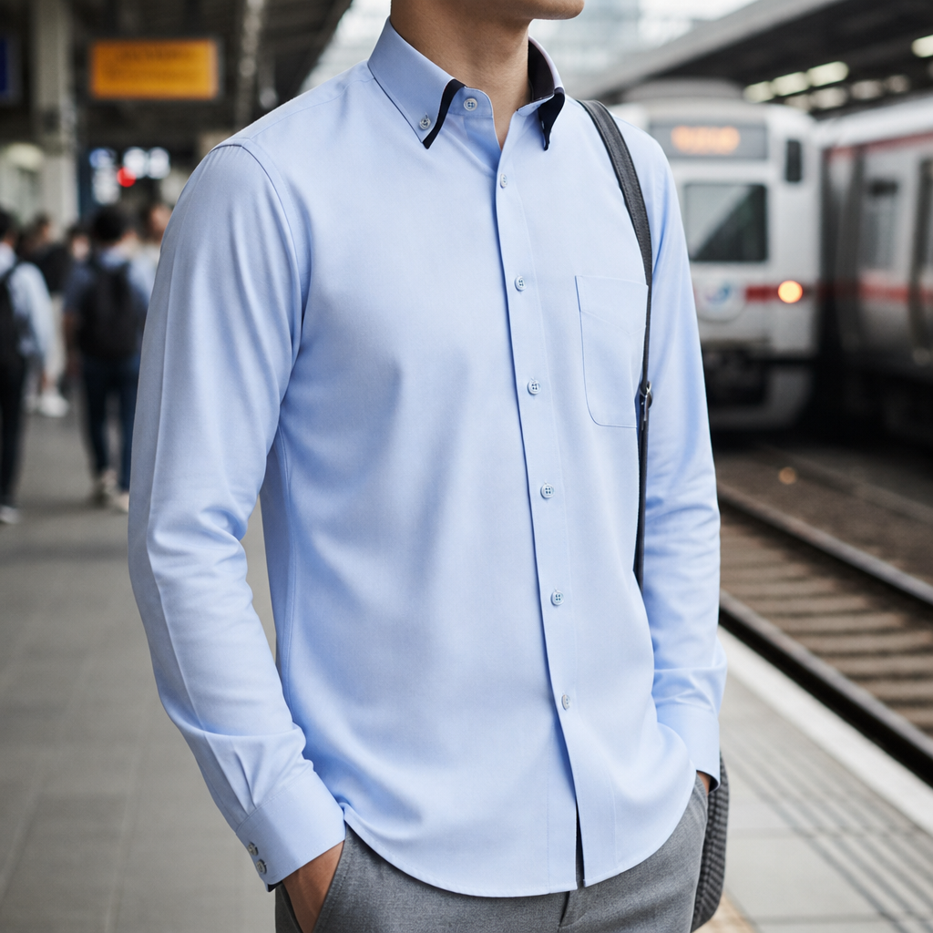 Pollensa Contrast Collar Dress Shirt in Blue