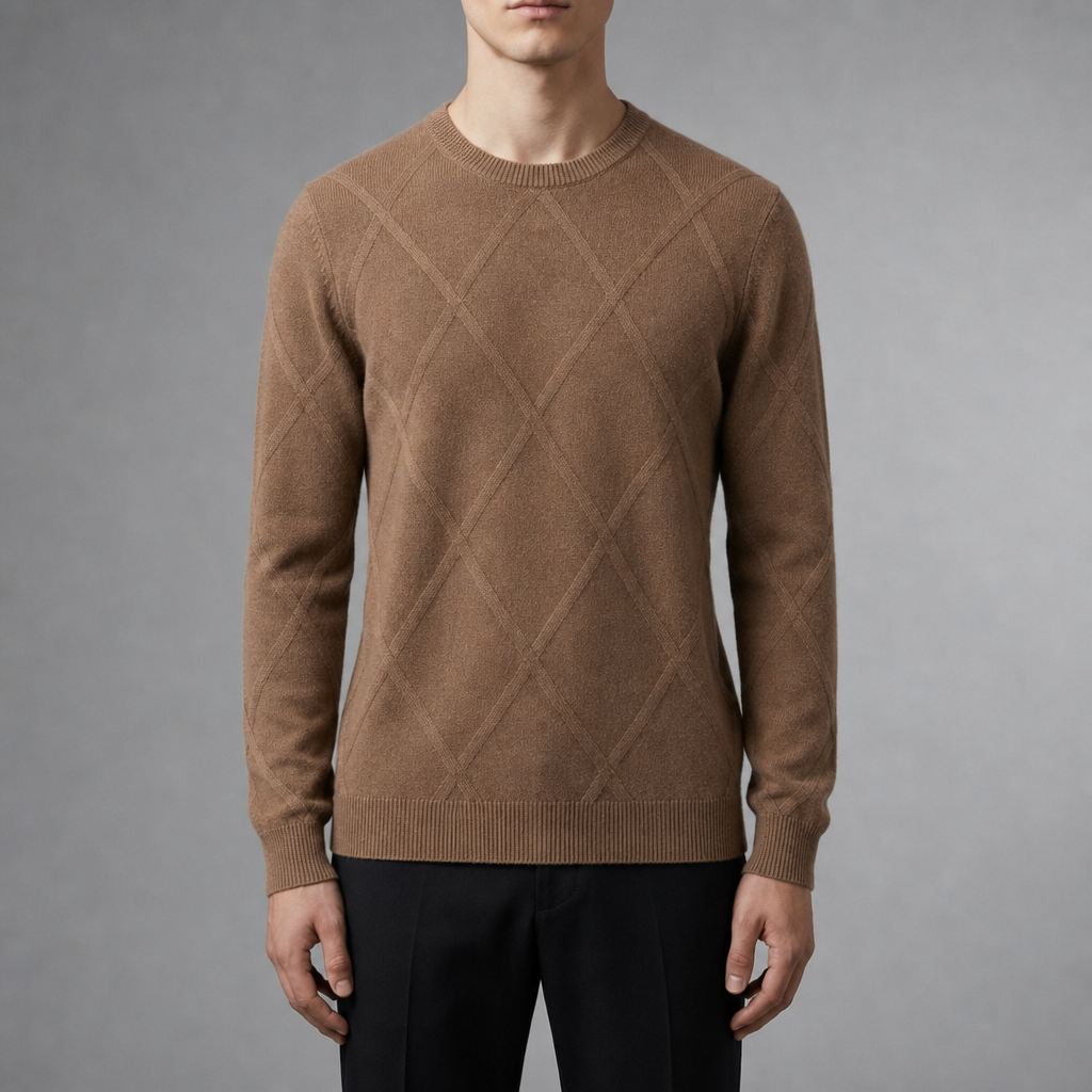 Deia Argyle Cashmere Crewneck Sweater in Brown