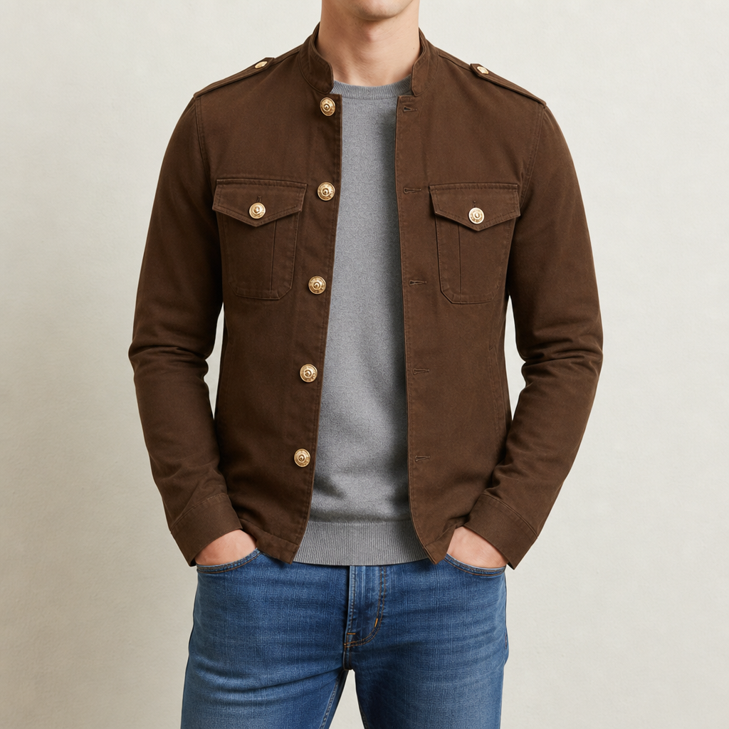 Delphi Military Button Jacket in Brown