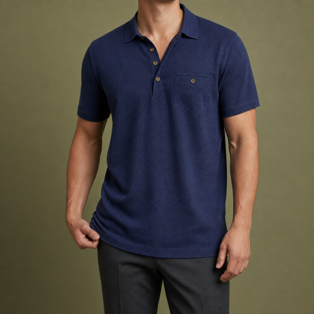 Milos Linen Polo Shirt in Dark Blue