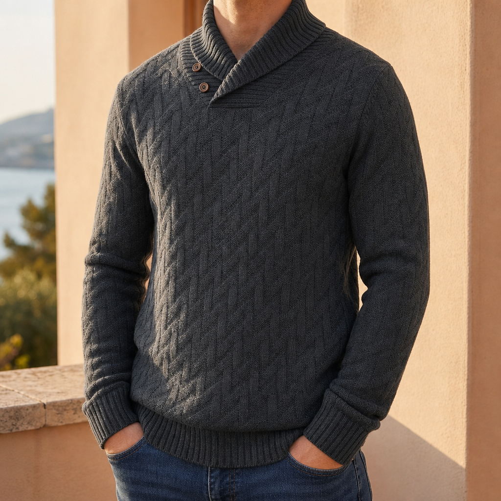 Guimaraes Shawl Collar Knit Sweater in Dark Gray