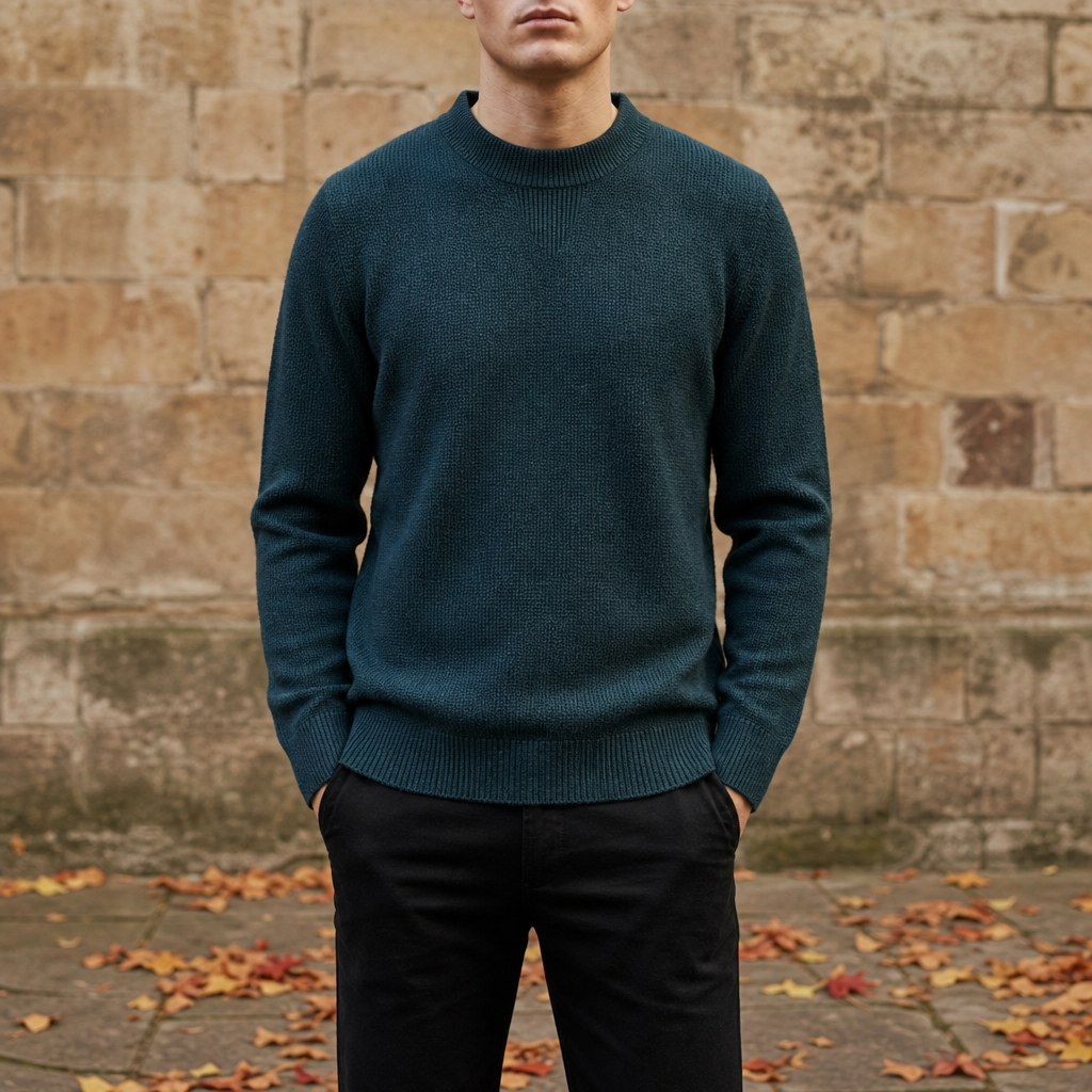 Lerici Jacquard Mock Neck Sweater in Deep Teal
