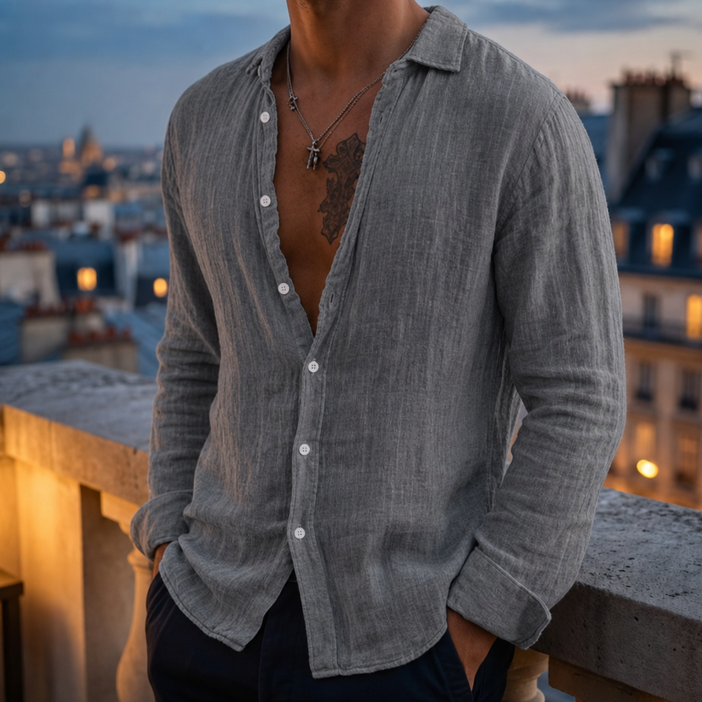 Cordoba Linen Long Sleeve Shirt in Gray