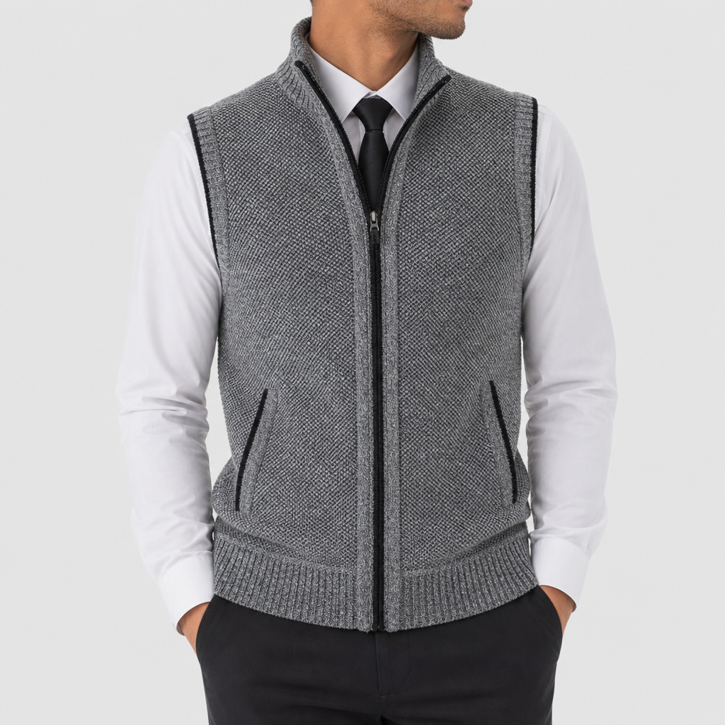 Denia Zip-Up Knit Vest in Gray