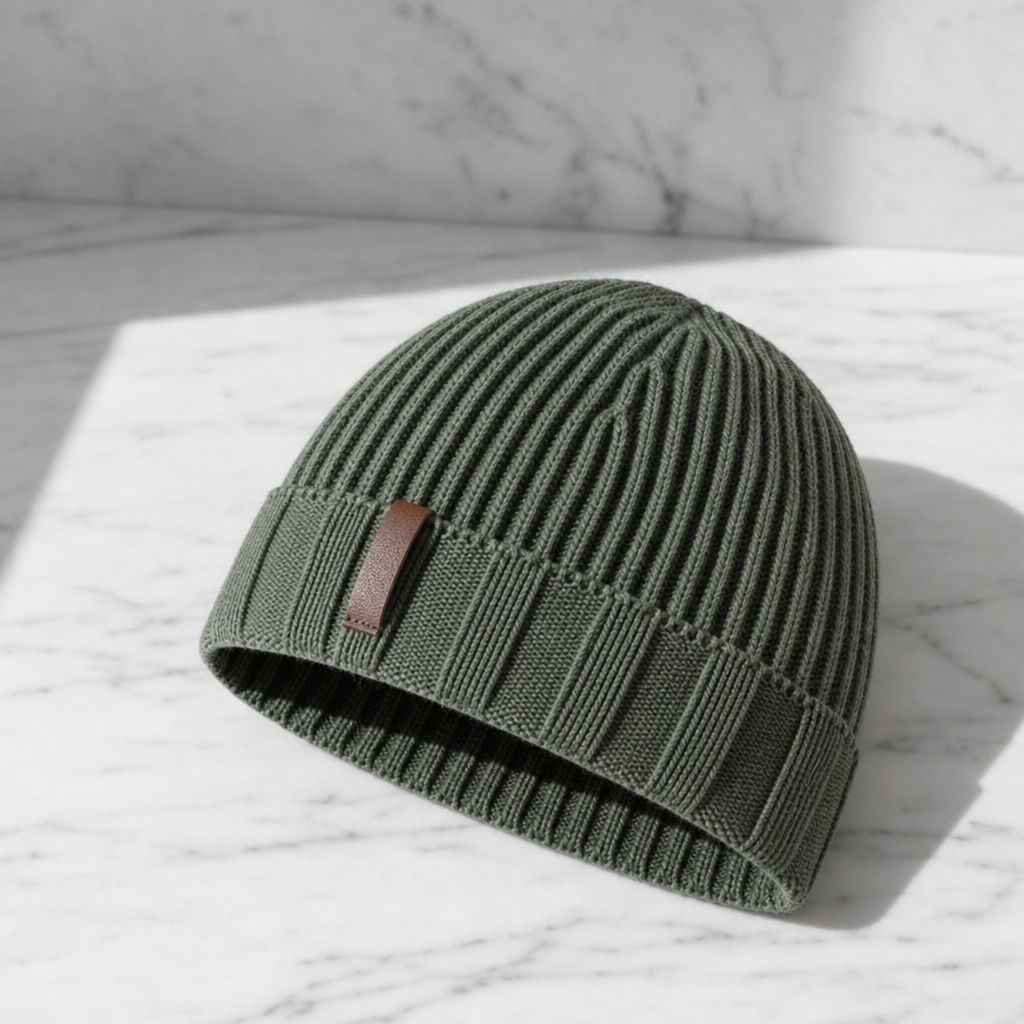 Maratea Vintage Ribbed Knit Beanie in Green