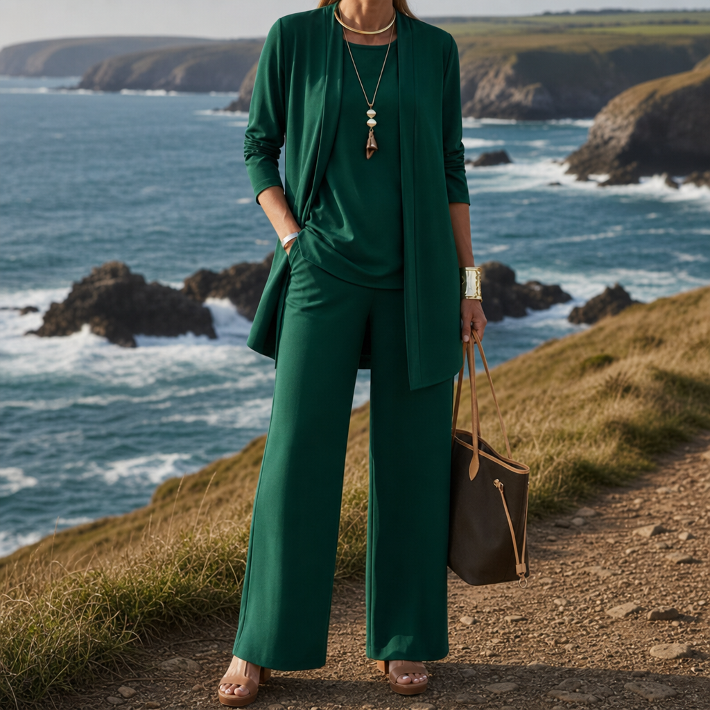 Matera Three-Piece Loungewear Set in Emerald Green