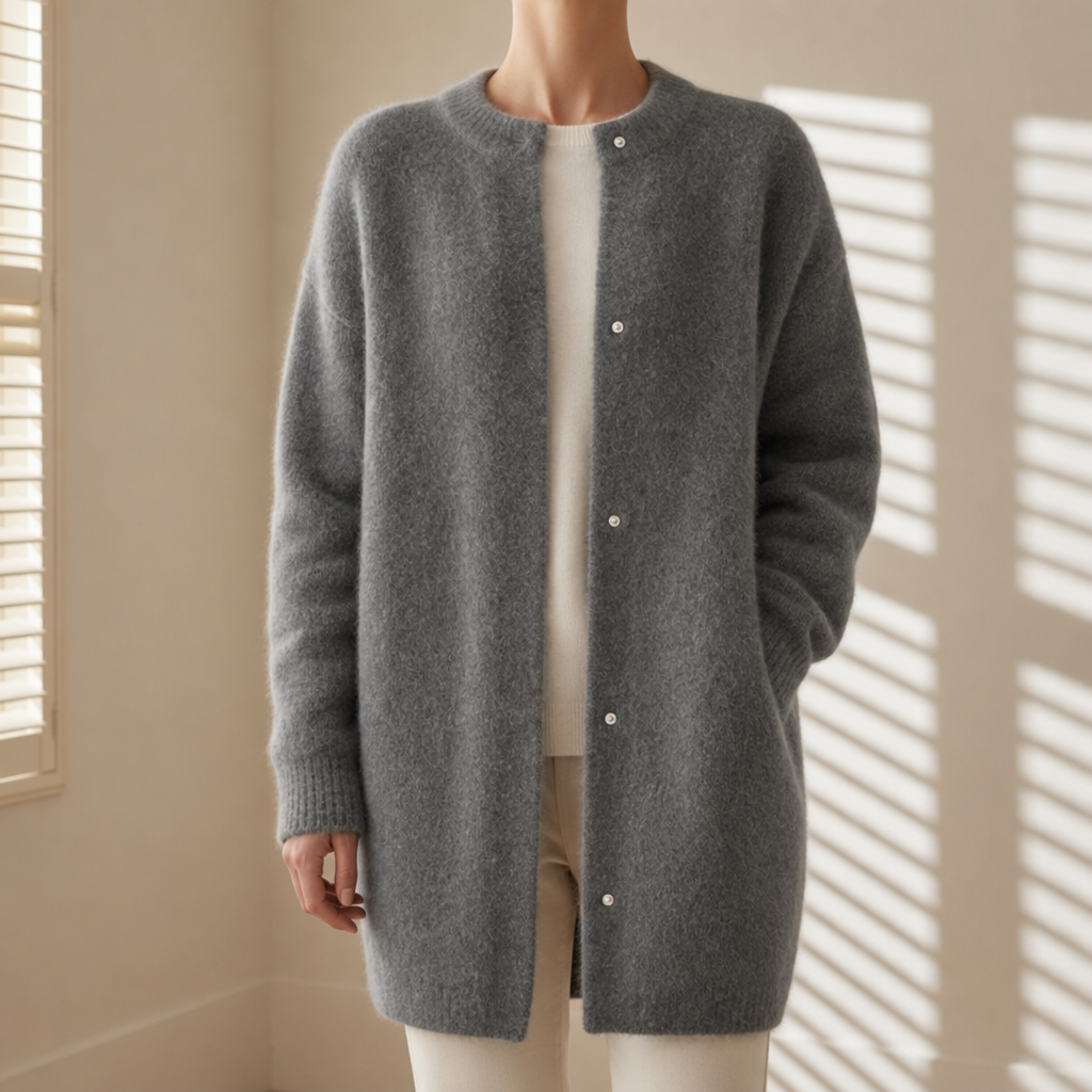 Corte Fluffy Longline Cardigan in Gray