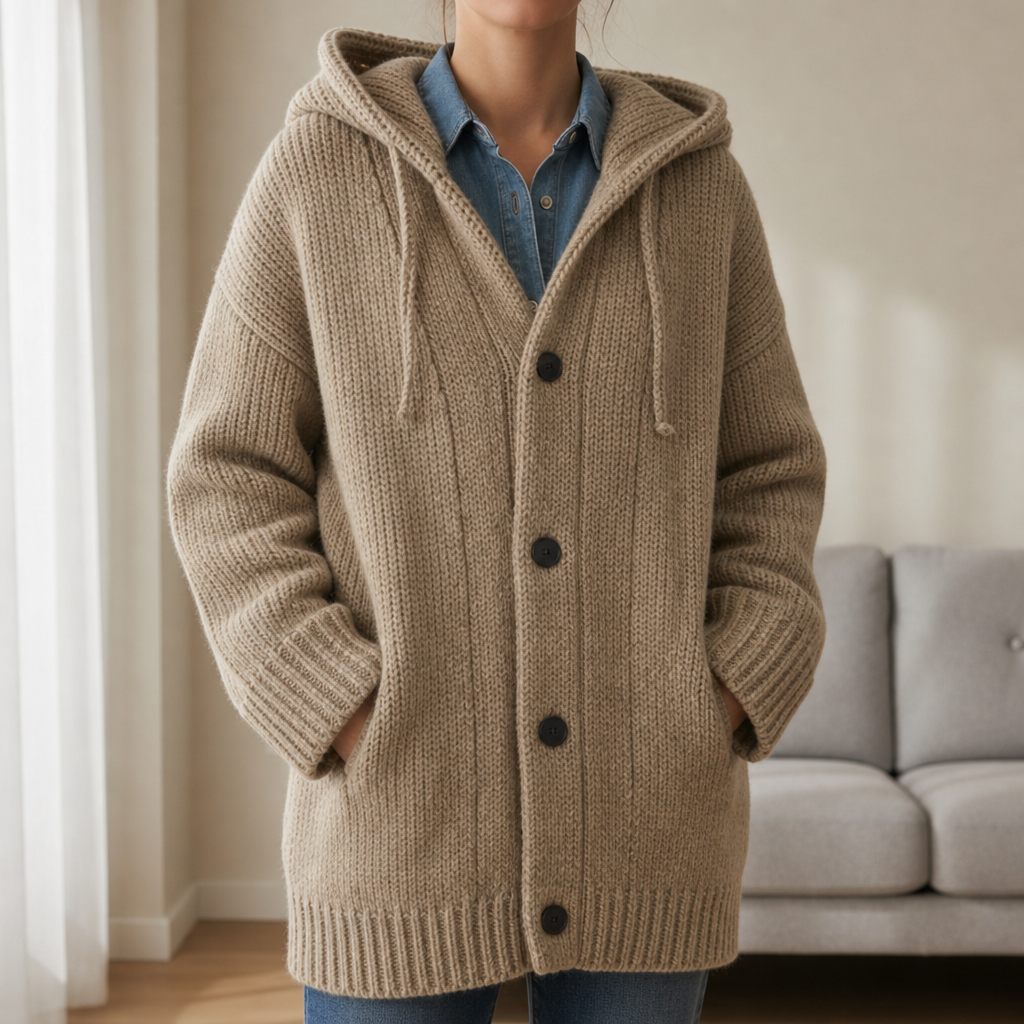 Sete Hooded Knit Cardigan in Khaki