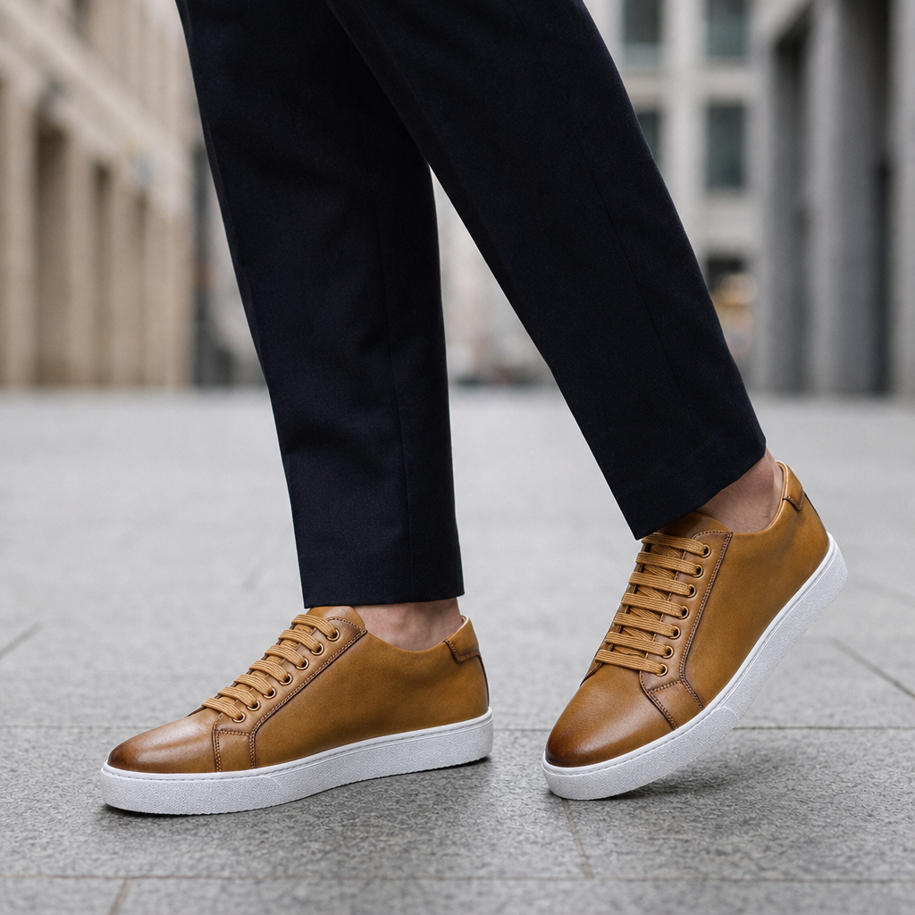 Hondarribia Leather Lace-Up Sneakers in Khaki
