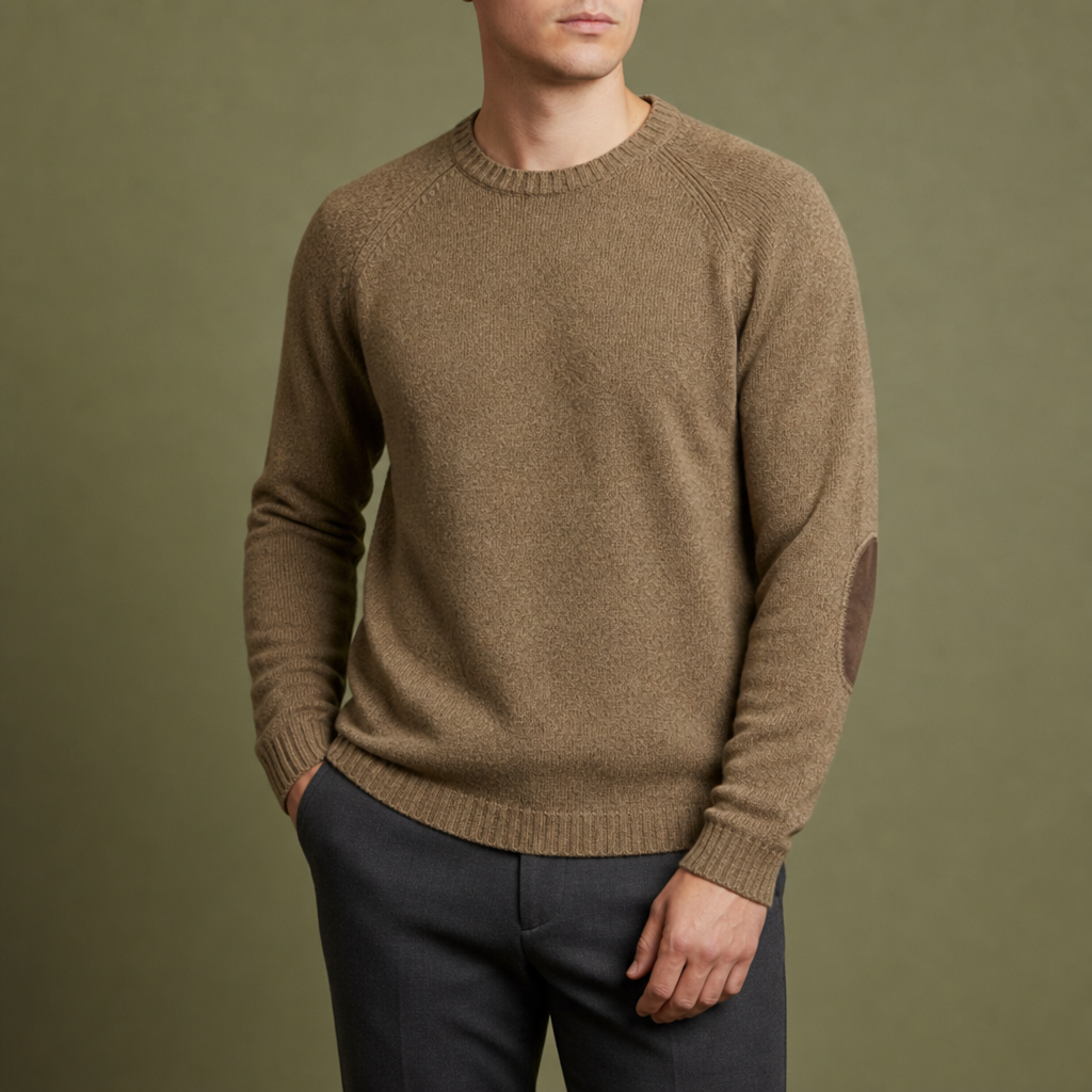 Thassos Elbow Patch Sweater in Khaki