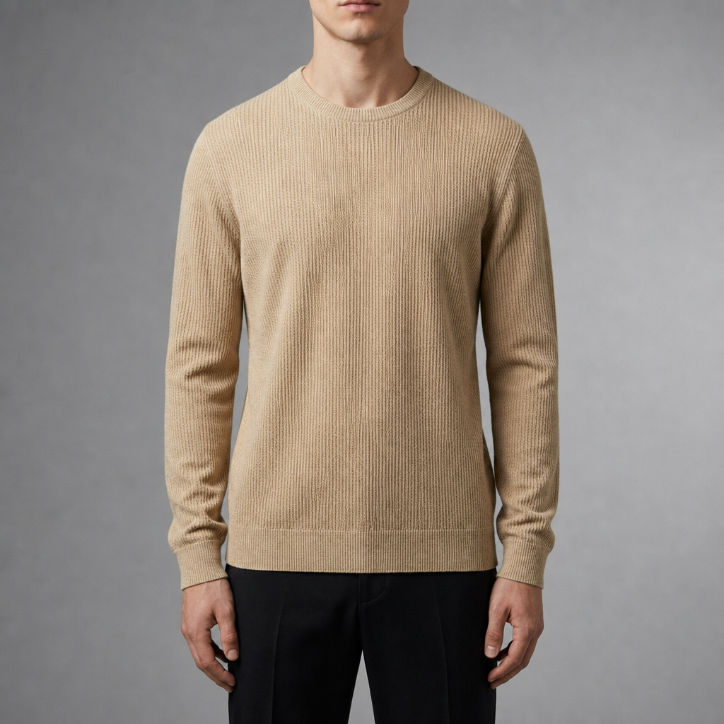 Menton Waffle Knit Crewneck Sweater in Khaki