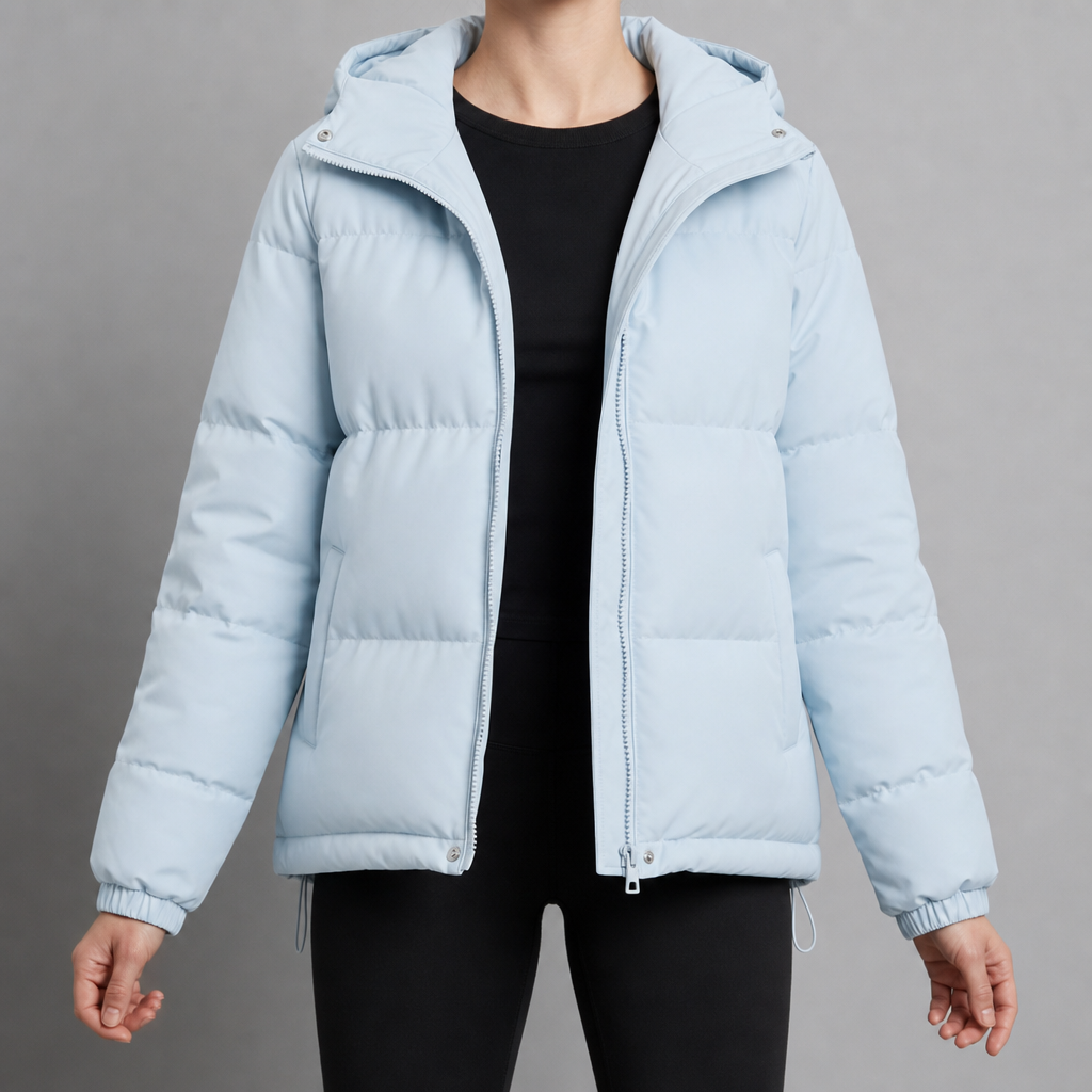 Kea Hooded Quilted Puffer Jacket in Light Blue