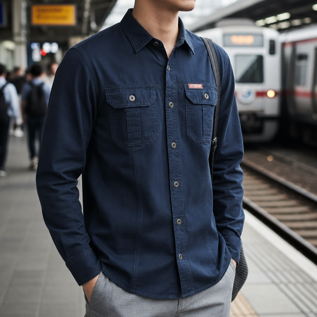 Gaeta Utility Long Sleeve Shirt in Navy Blue
