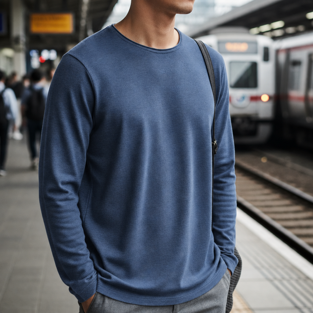 Corte Long Sleeve T-Shirt in Navy