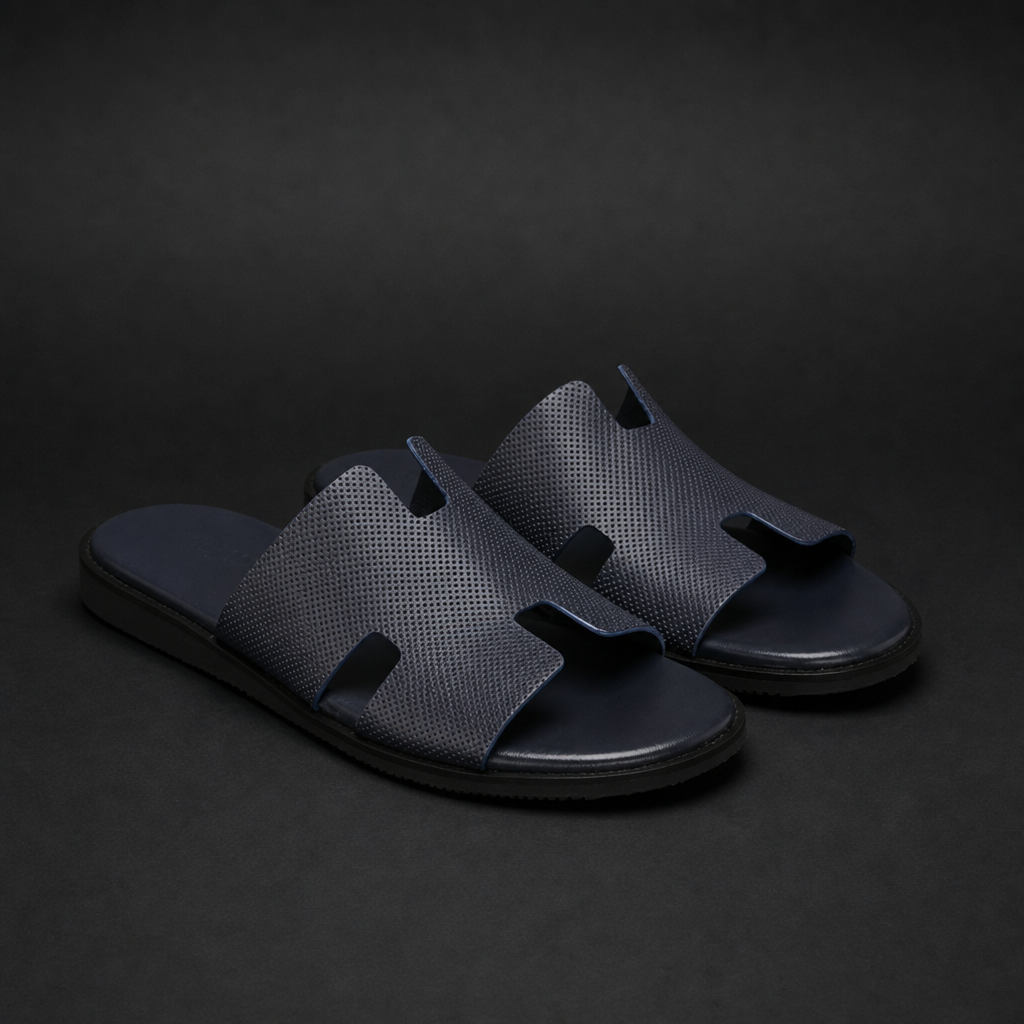 Treviso Perforated H-Strap Slides in Navy