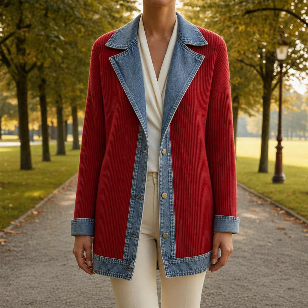 Skyros Denim Knit Hybrid Jacket in Red