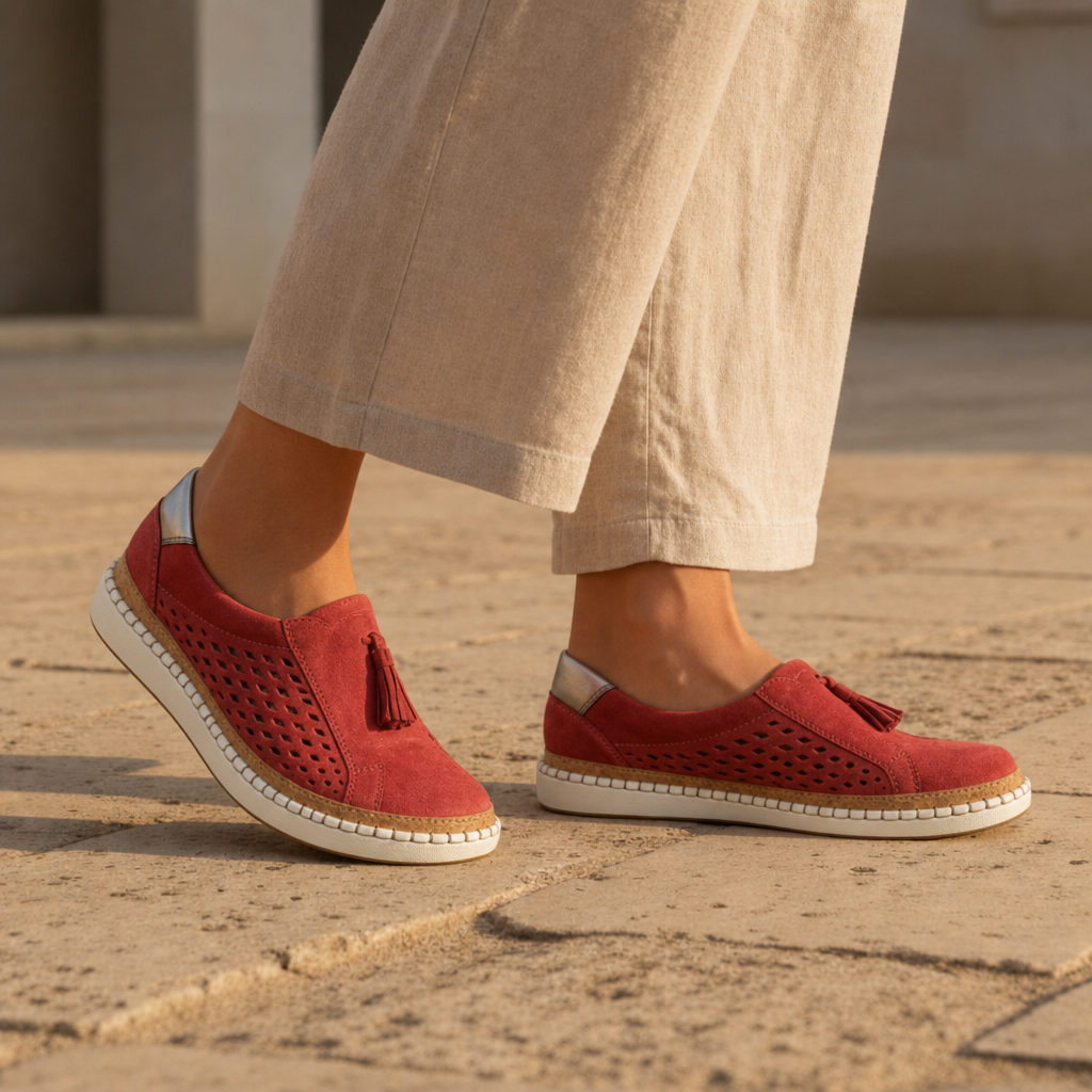 Tropea Orthopedic Slip-On Sneakers in Coral Red
