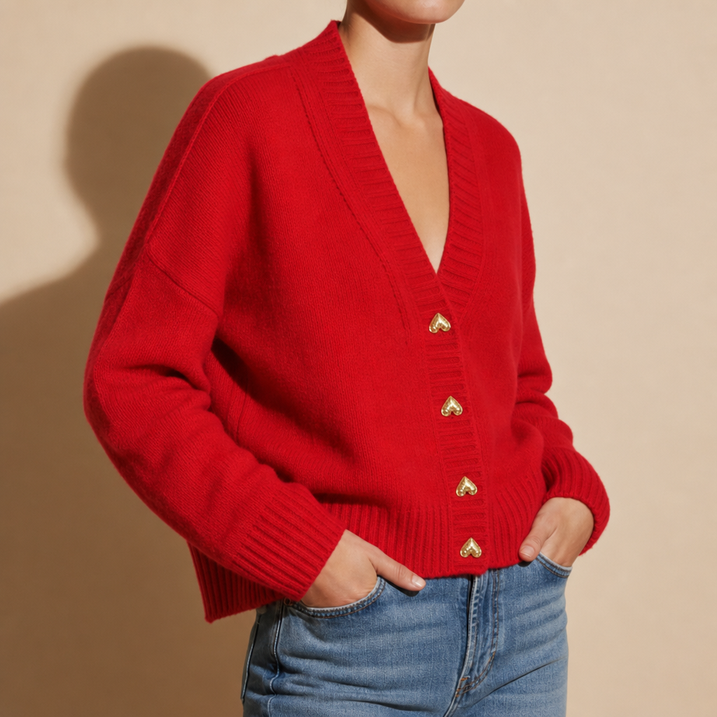 Obidos Heart Button Cardigan in Red