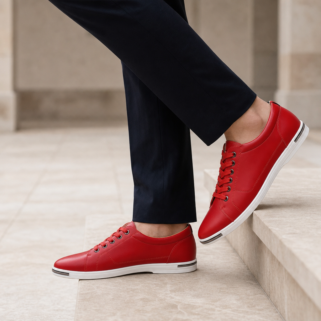 Cassis Leather Casual Sneakers in Red