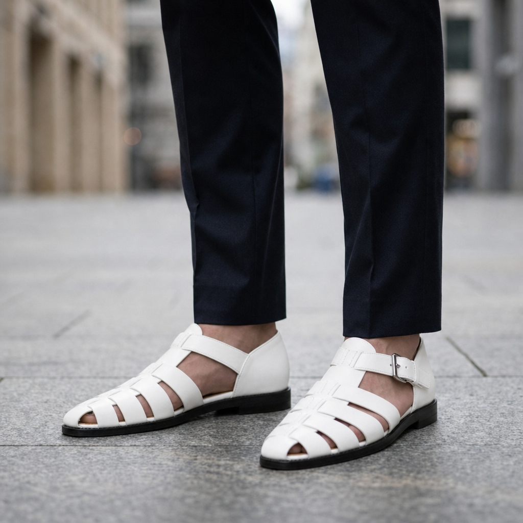 Getaria Leather Fisherman Sandals in White