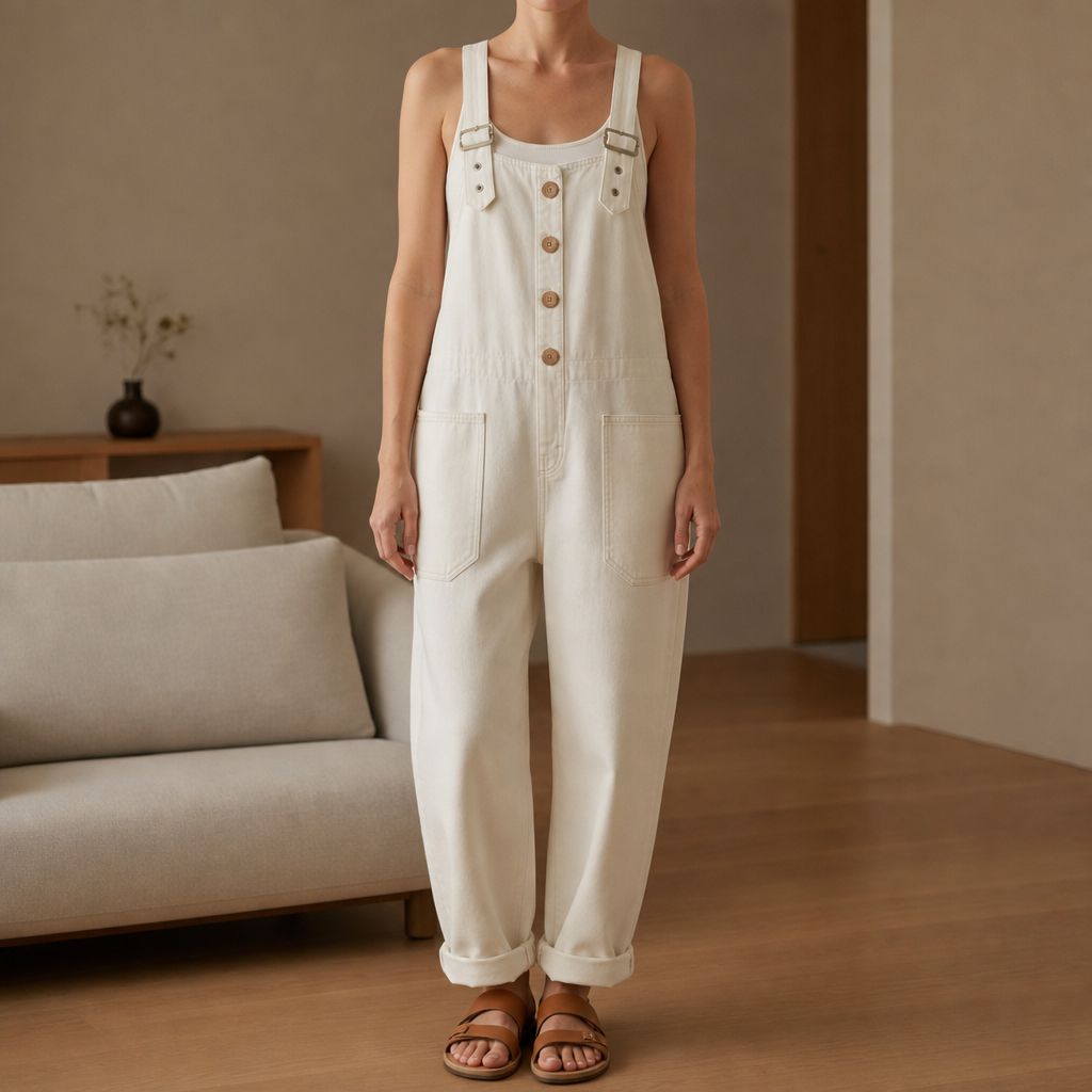 Porquerolles Wide-Leg Denim Overalls in White