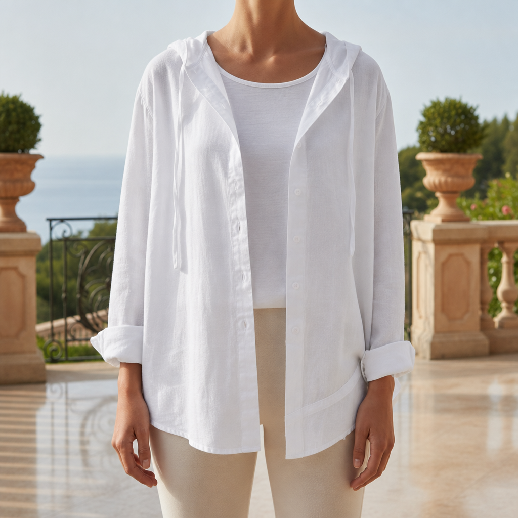 Trento Striped Hooded Shirt in White