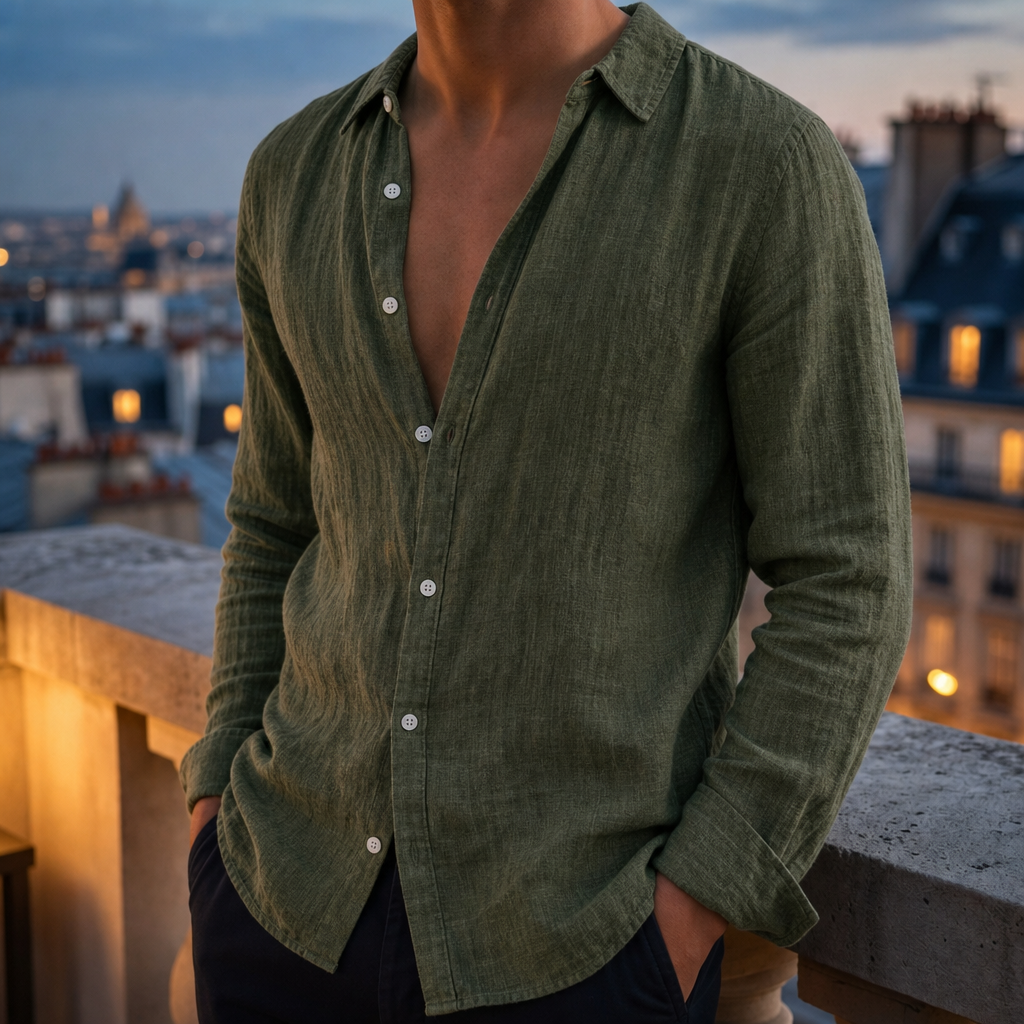 Cordoba Linen Long Sleeve Shirt in Olive Green