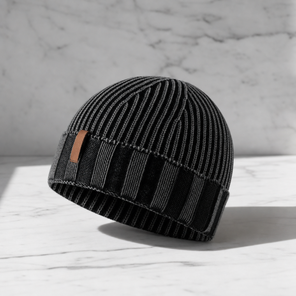 Maratea Vintage Ribbed Knit Beanie in Black