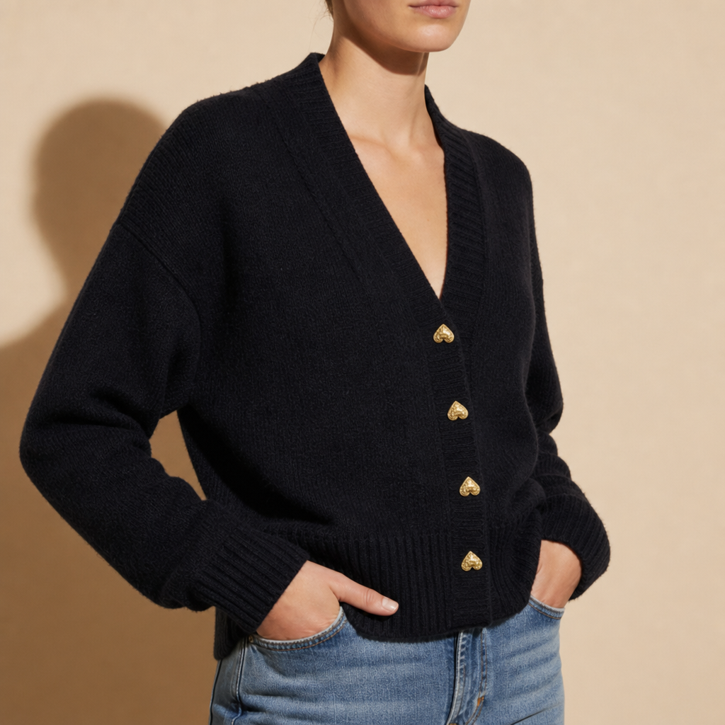 Obidos Heart Button Cardigan in Black