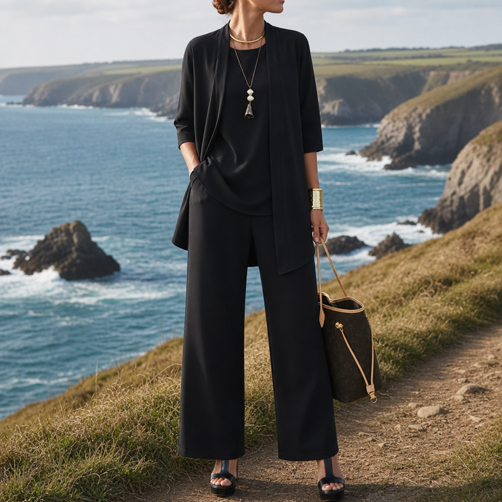 Matera Three-Piece Loungewear Set in Black