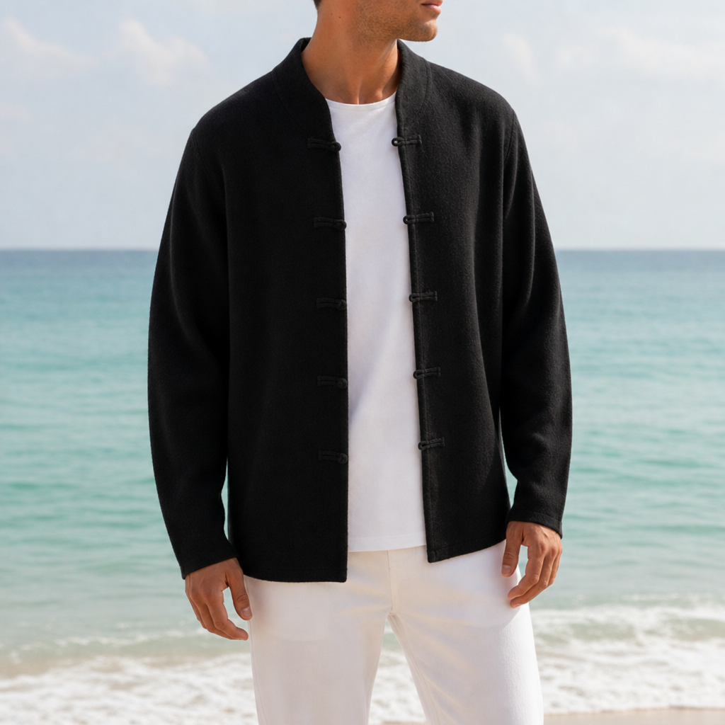 Patmos Loop Button Cashmere Cardigan in Black