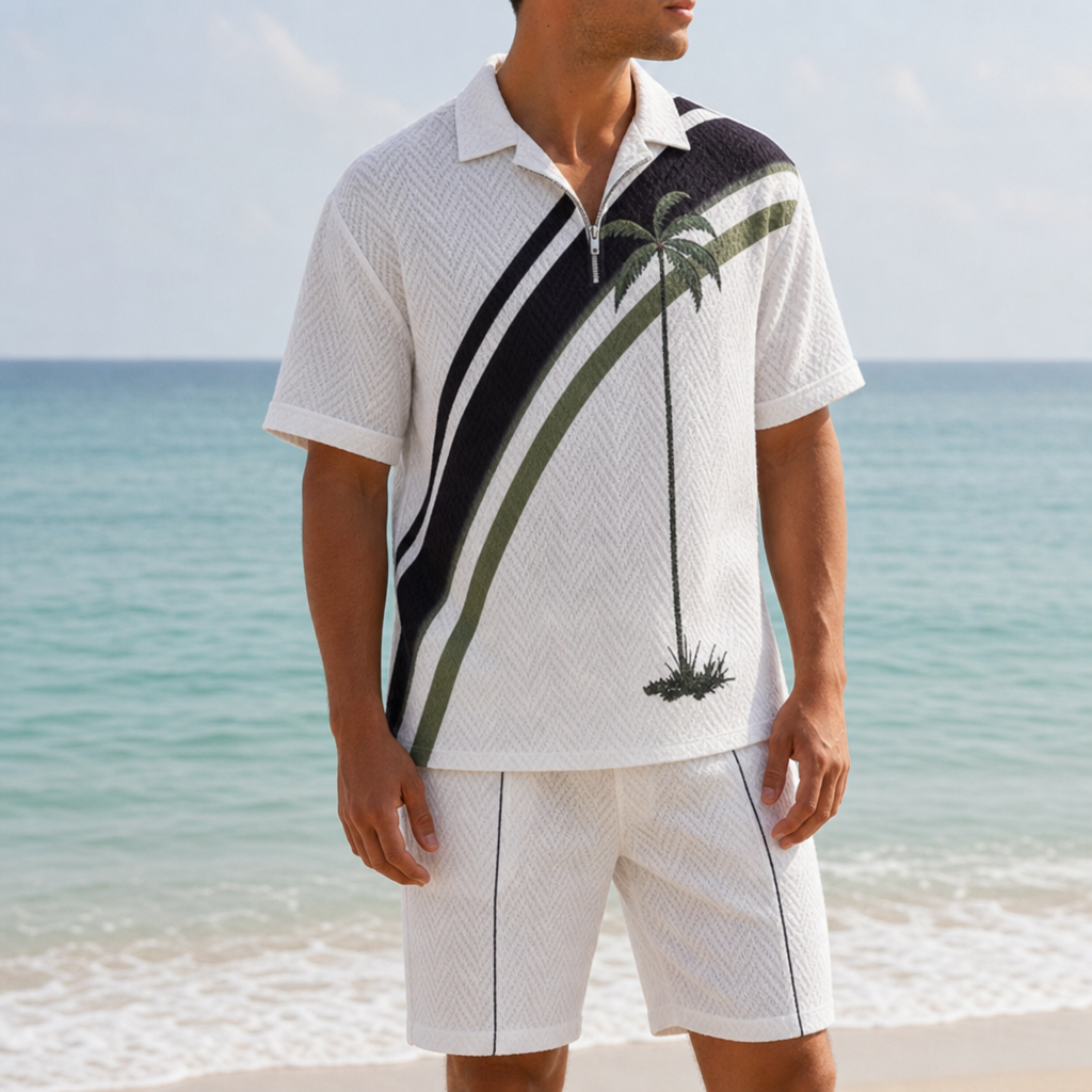 Bergamo Palm Print Polo Co-Ord in Black