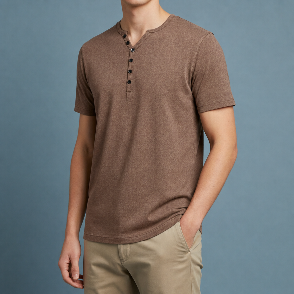 Samos Henley Short Sleeve Shirt in Brown