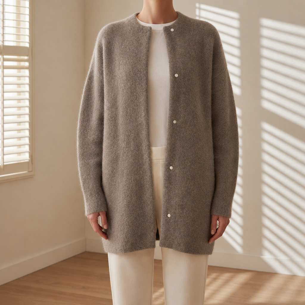 Corte Fluffy Longline Cardigan in Coffee