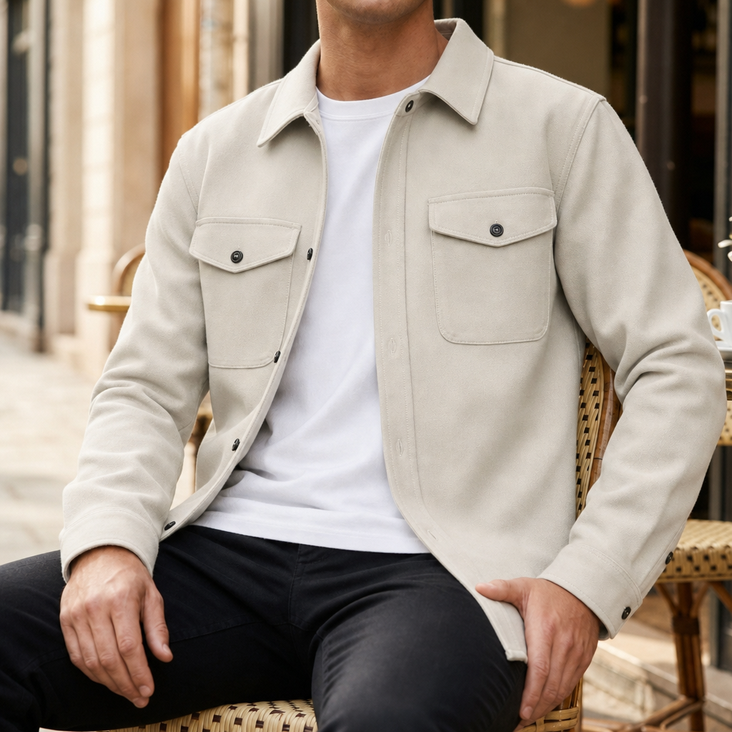 Almeria Relaxed Fit Shirt Jacket in Light Beige