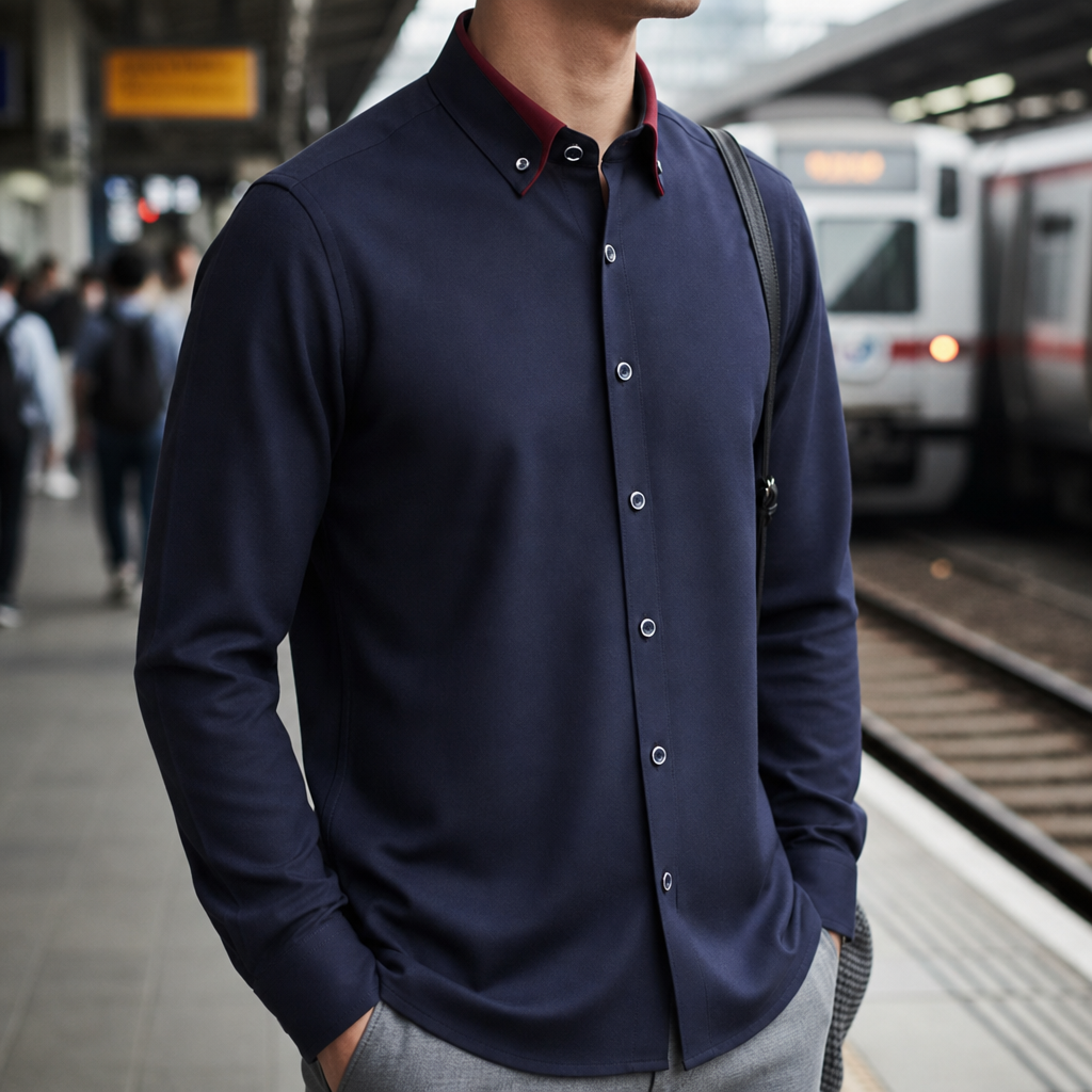 Pollensa Contrast Collar Dress Shirt in Dark Blue