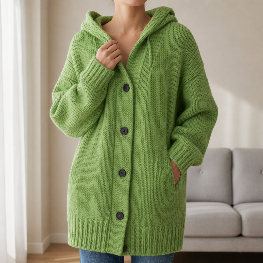 Sete Hooded Knit Cardigan in Lime Green