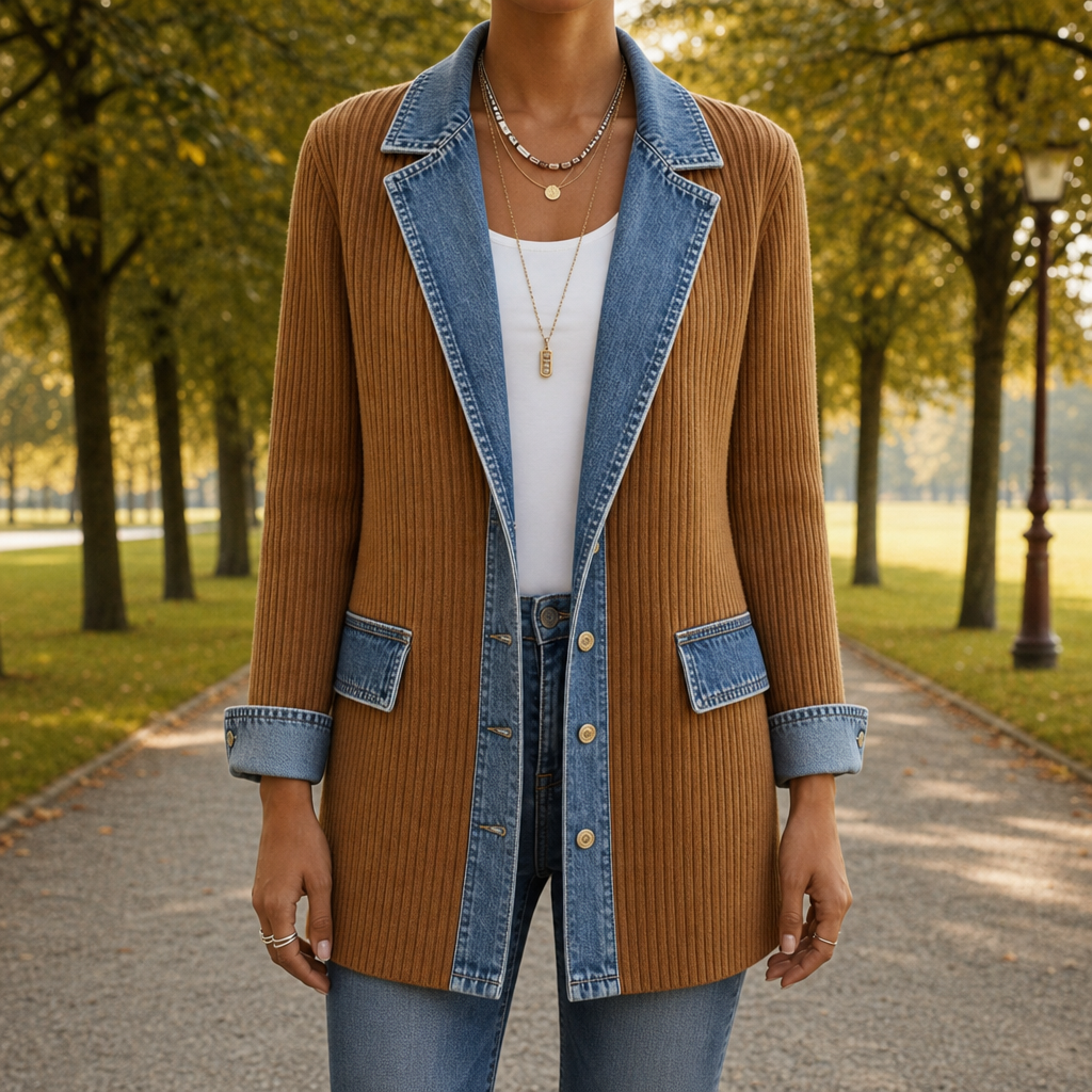 Skyros Denim Knit Hybrid Jacket in Khaki