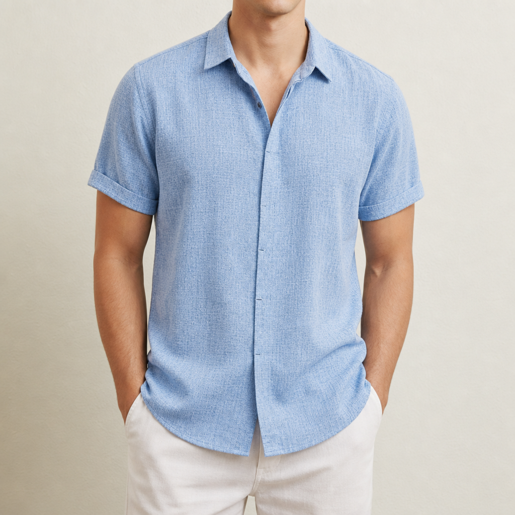 Bilbao Linen Short Sleeve Shirt in Light Blue