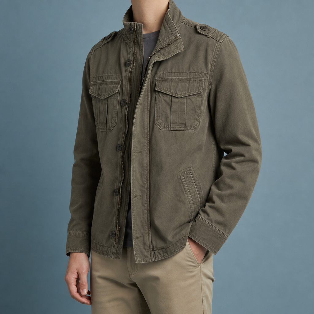 Deia Military Field Jacket in Olive Green
