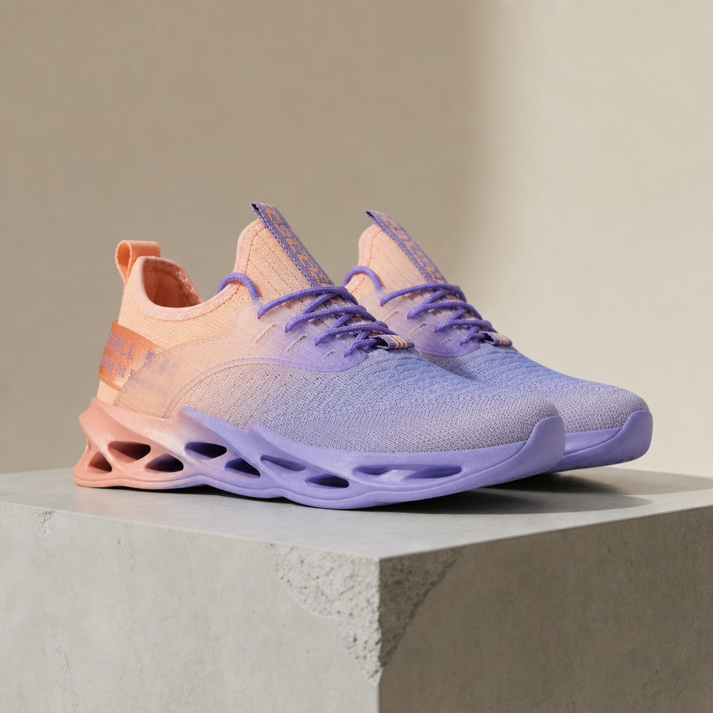 Perugia Gradient Knit Sneakers in Orange and Purple