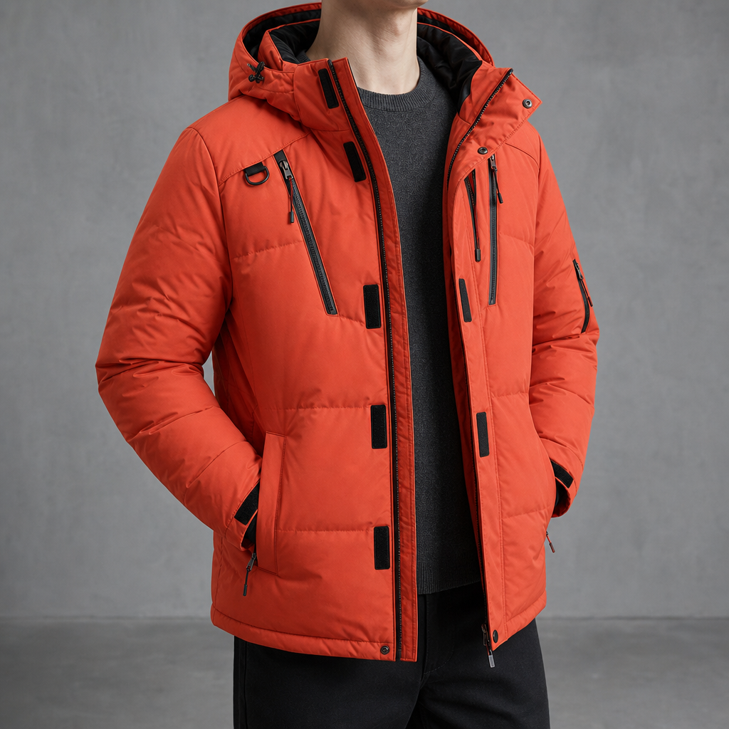 Kakopetria Insulated Hooded Parka in Coral Red